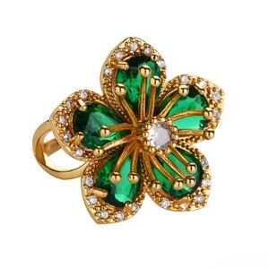 Anthropologie Blossom Gold Pink Floral Crystal Stainless Steel Adjustable Ring